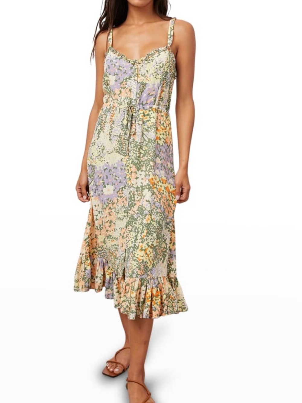 Rails Pastel Floral Midi Dress in Lavender, Yellow and Green